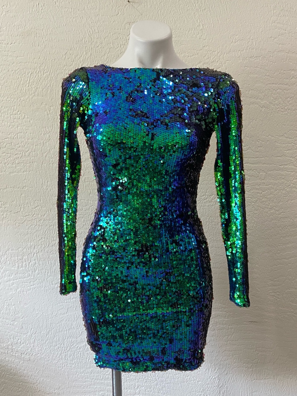 Dress the population Sequin Bodycon Dress sz XS - Green Blue Iridescent